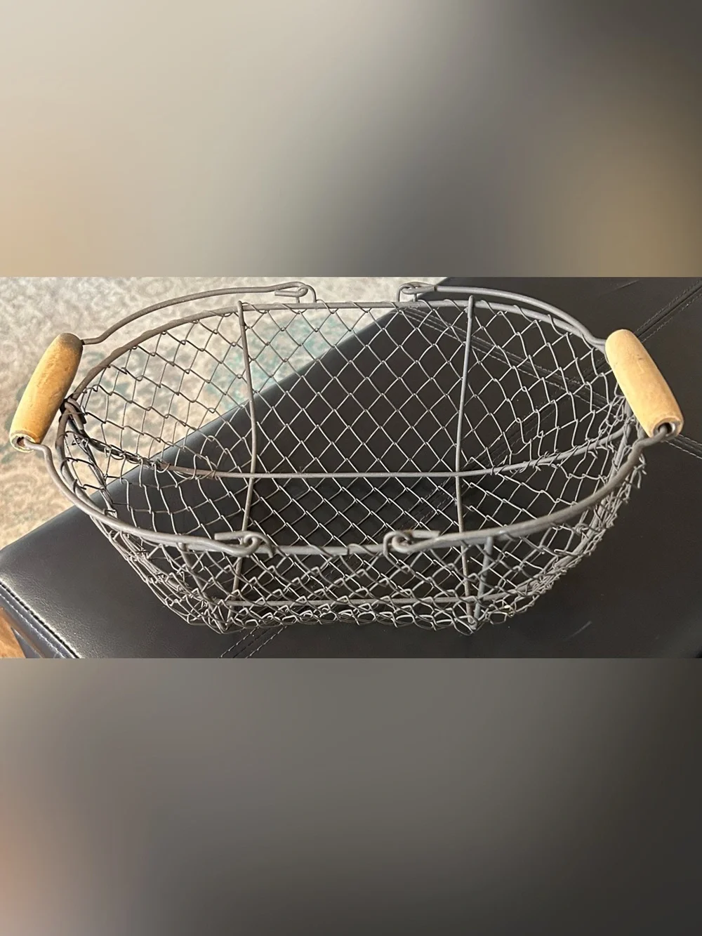 Rustic Wire Basket with Wooden Handles - Brown